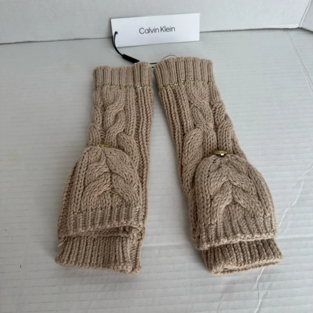 Calvin Klein Beige Convertible Mittens Fingerless Gloves